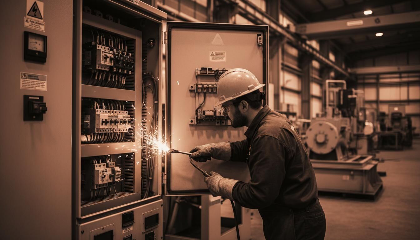 Technician working on an electrical panel