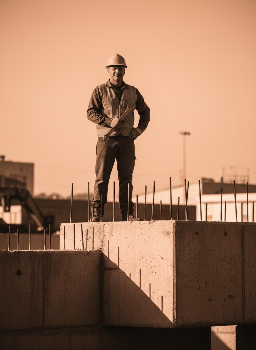 Site engineer standing on a concrete structure