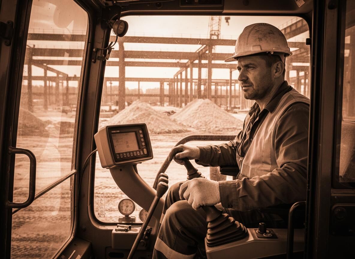 Plant operator at the controls on a construction site
